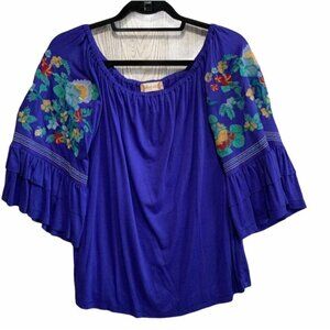 Altar'd State Boho Floral Embroidered Bell Sleeve Top S